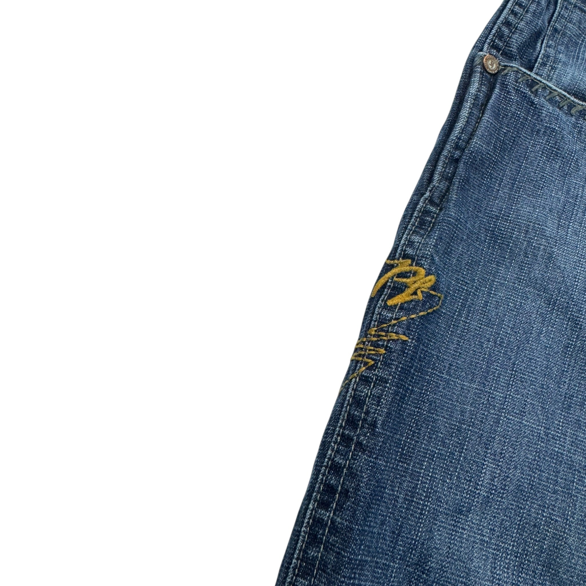 Y2K Phat Farm Leather Patch Dark Wash Denim Pants