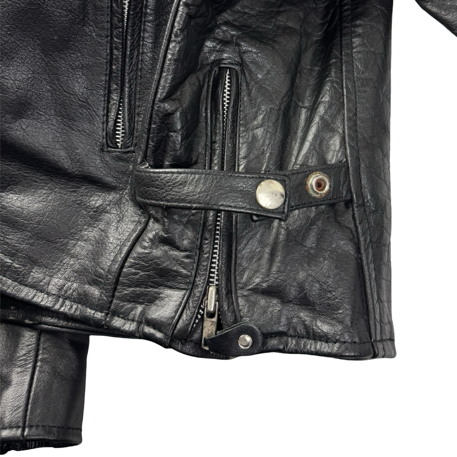 (W) Vintage Striped Pink Black Leather Biker Jacket