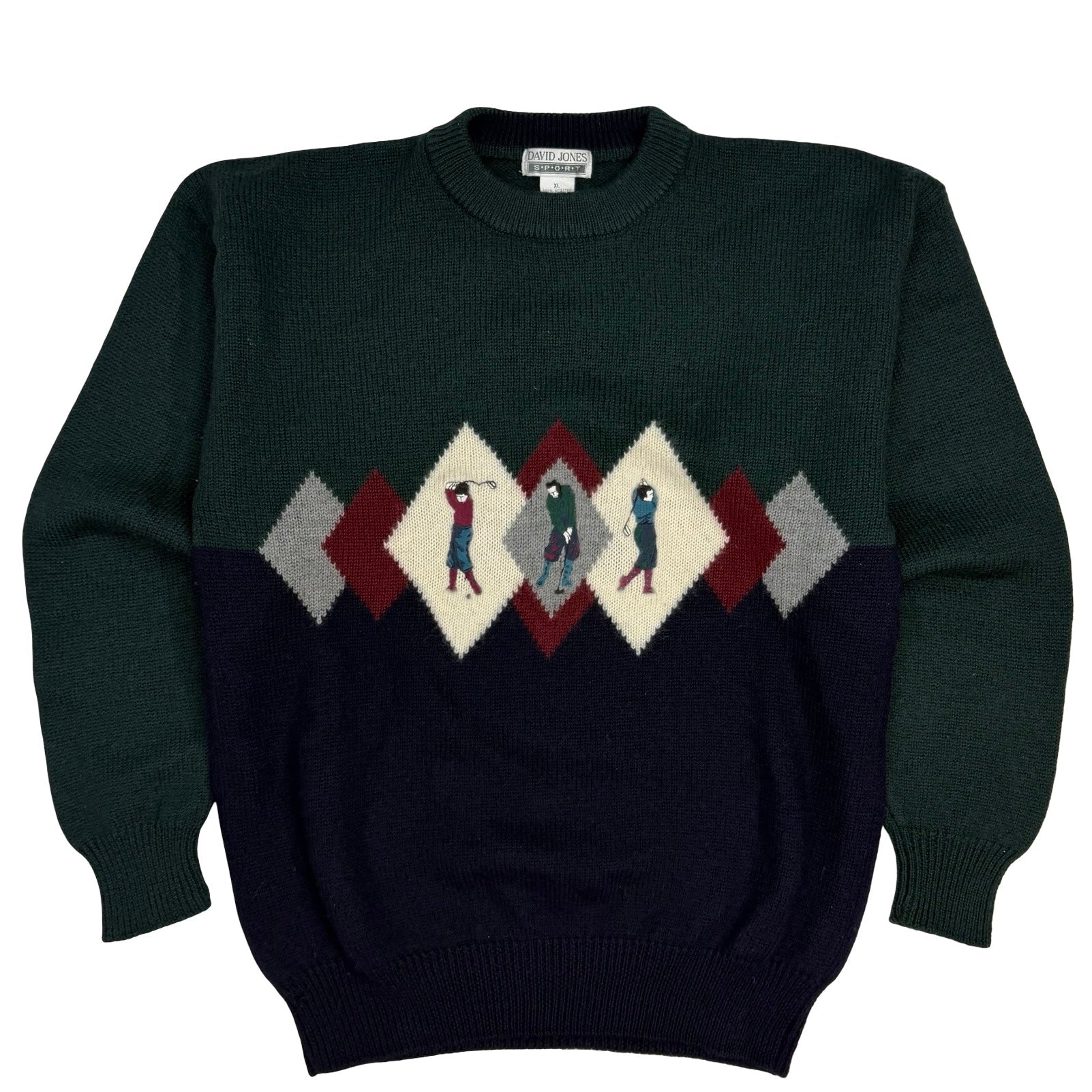 Vintage David Jones Sport Knit Colorblock Golf Sweater Green