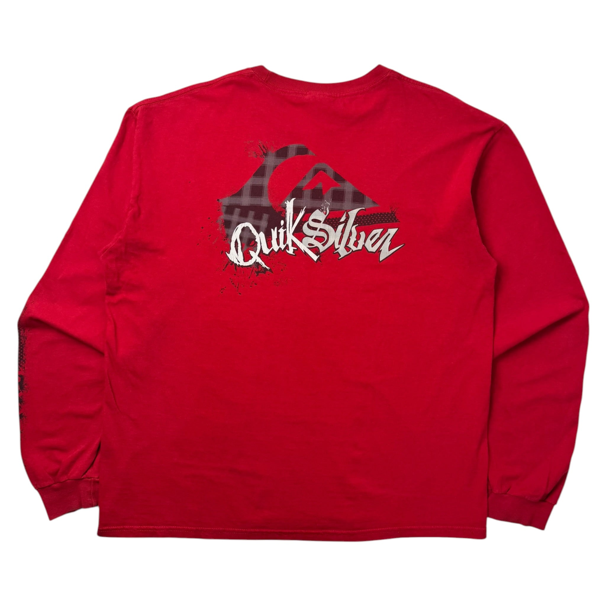 Vintage Y2K Quiksilver Tartan Logo Longsleeve Shirt Red