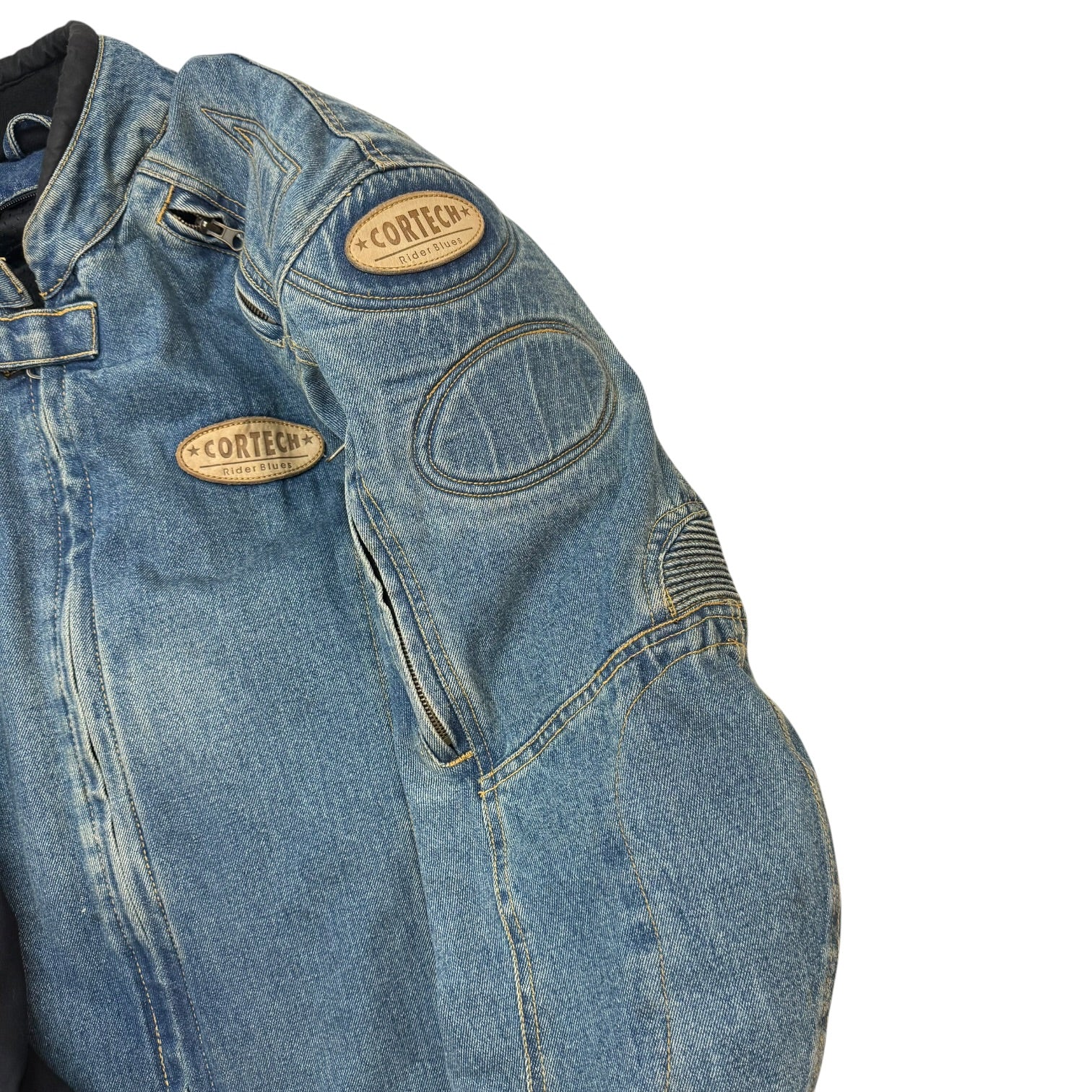 Vintage Cortech Rider Blues Denim Motorcycle Jacket Light Wash