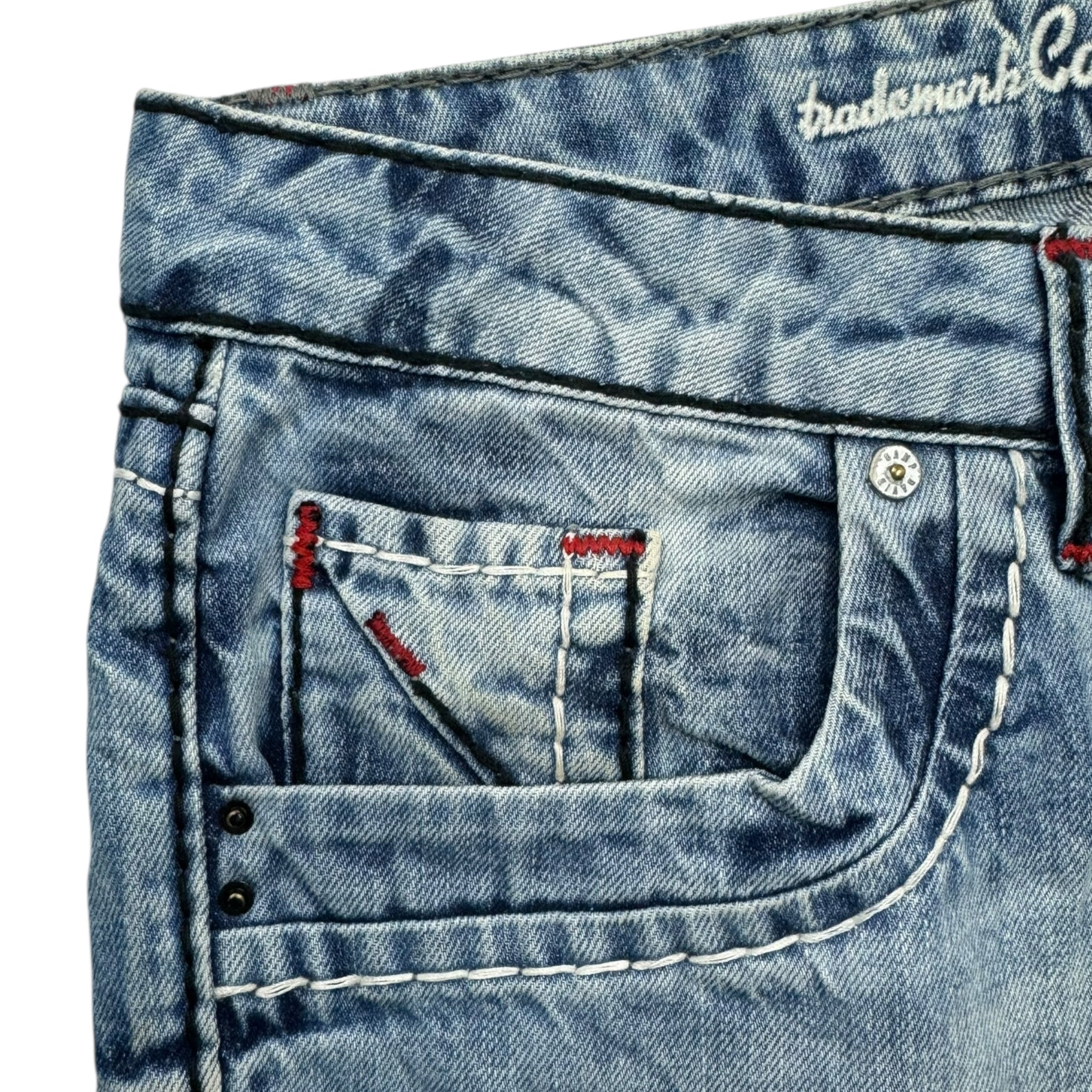 Y2K Camp David Contrast Stitch Embroidered Euro Denim Light Wash Bottoms