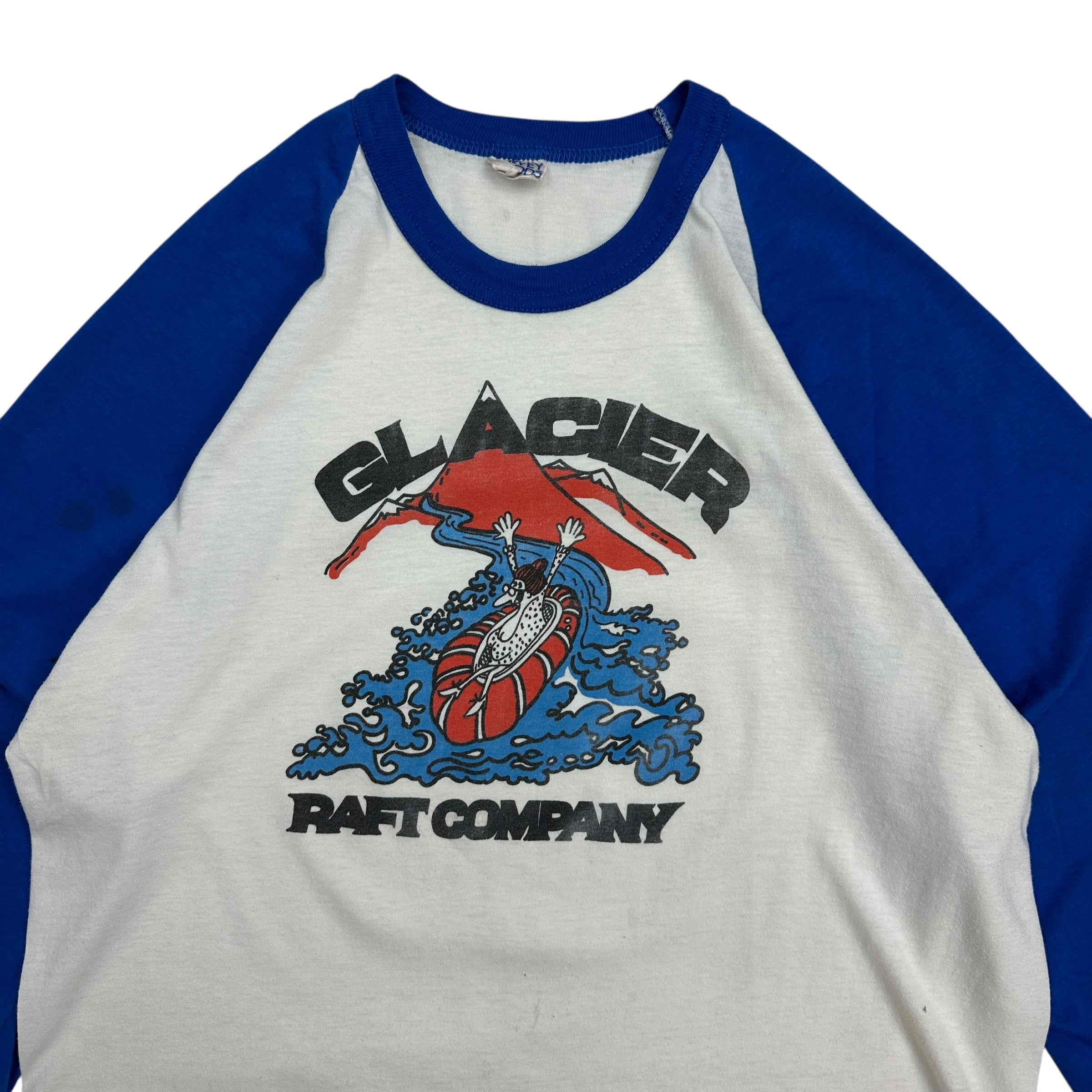 1980s Glacier Raft Company Baseball Tee Blue/White