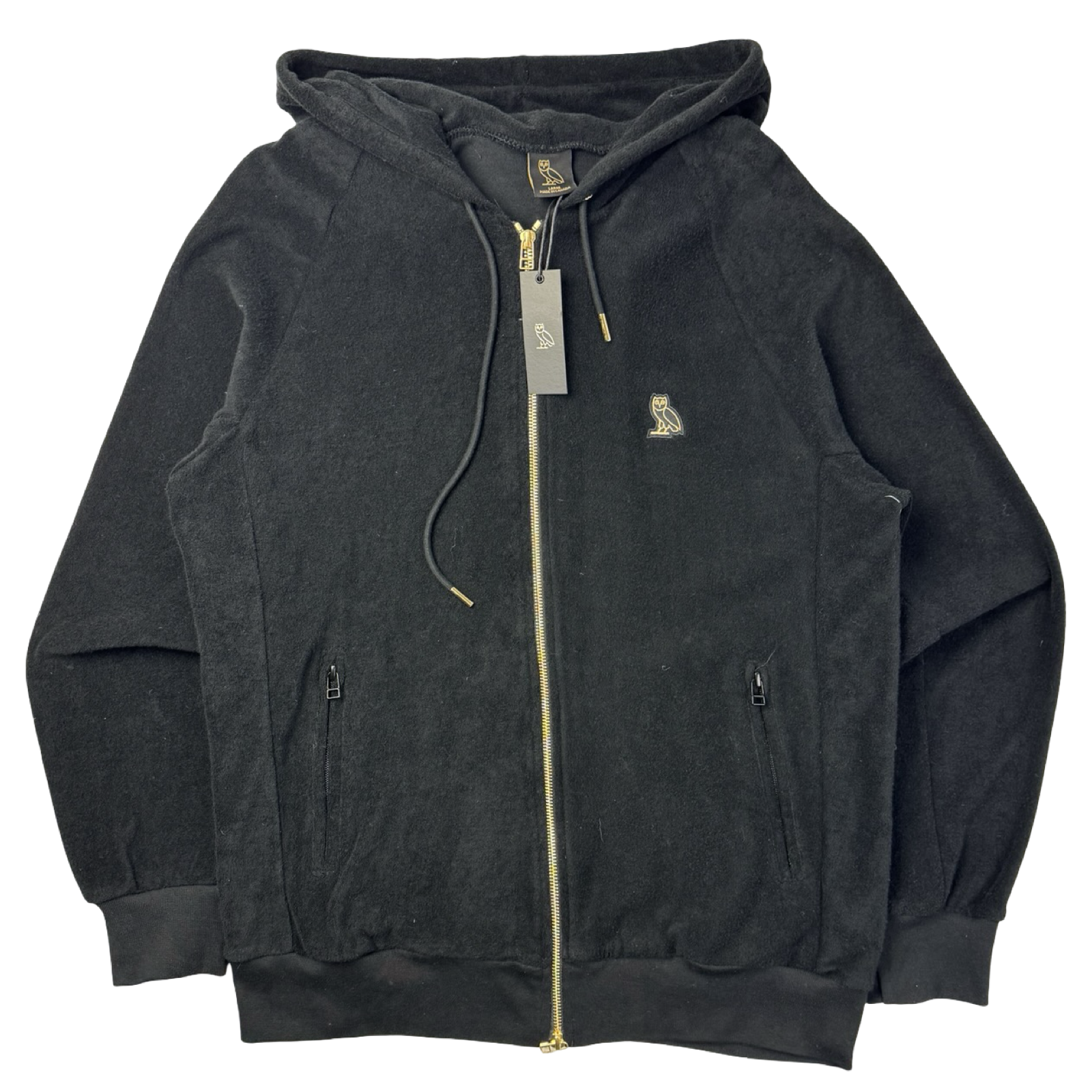 OVO Essentials Terry Cloth Towel Zip Up Hoodie Black