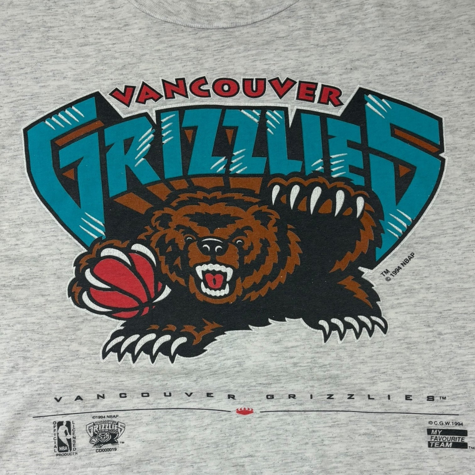 1994 Vintage Vancouver Grizzlies T-Shirt Grey