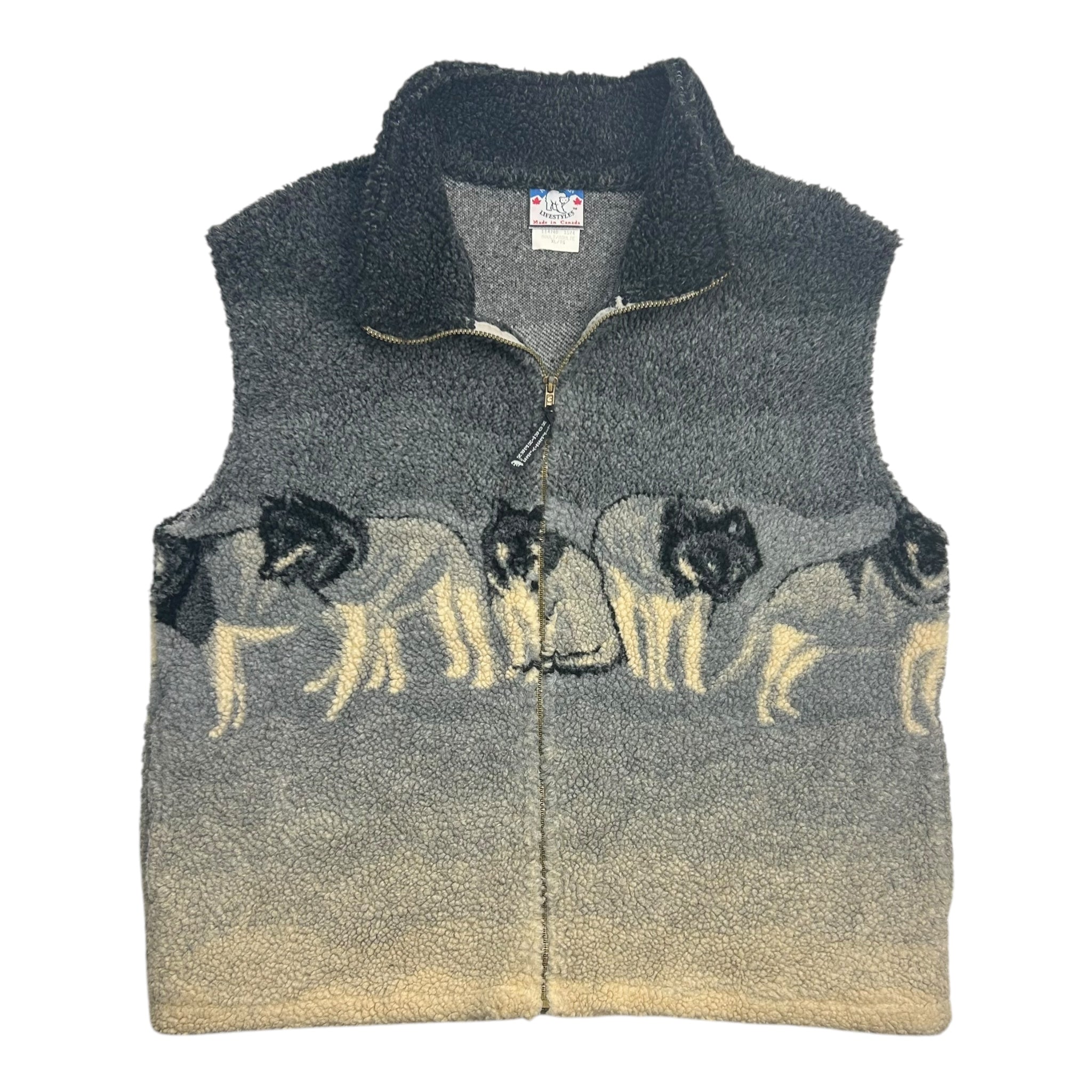 Vintage Nature Wolf Deep Pile Fleece Vest