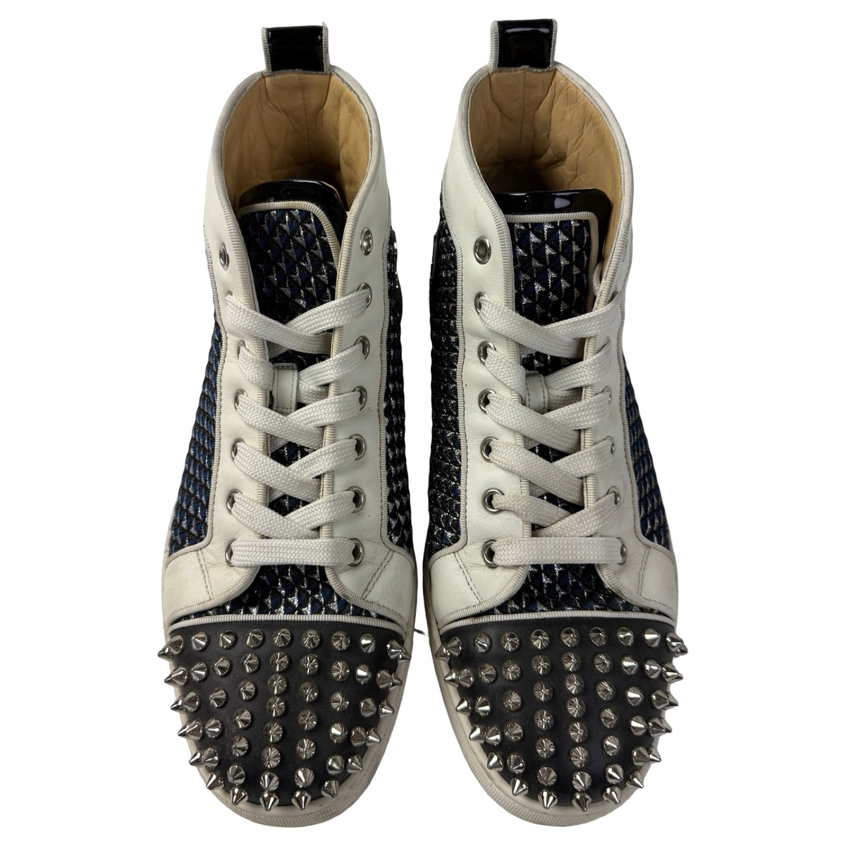 Christian Louboutin Lou Spikes High Top Sneakers Navy/White (Used)