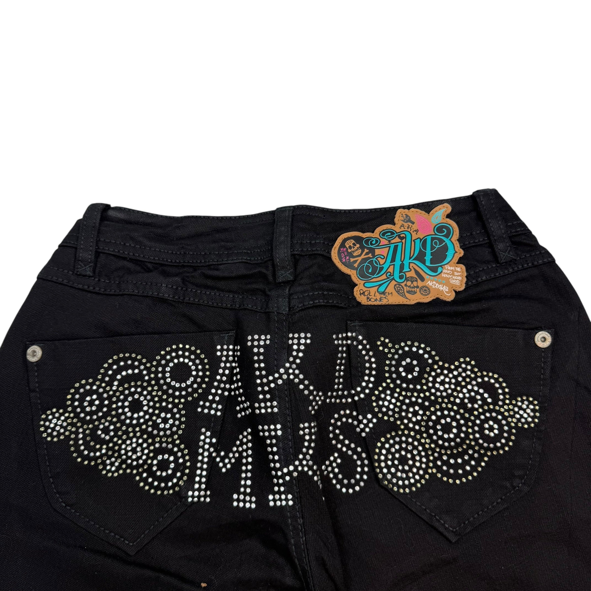 (W) Vintage Akademiks Rhinestone Flared Jeans Black