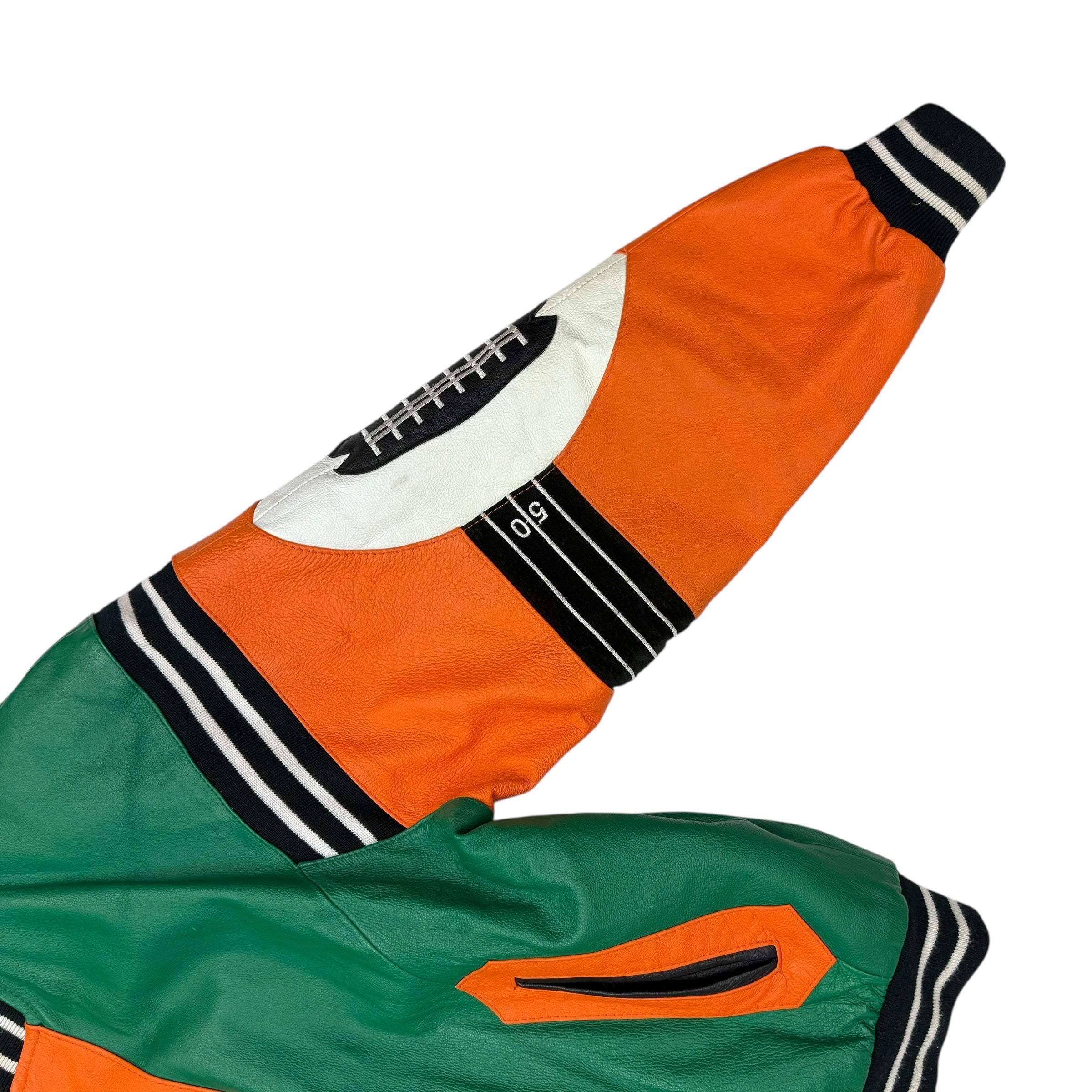 Vintage Michael Hoban Varsity Leather Football Jacket Orange/Green
