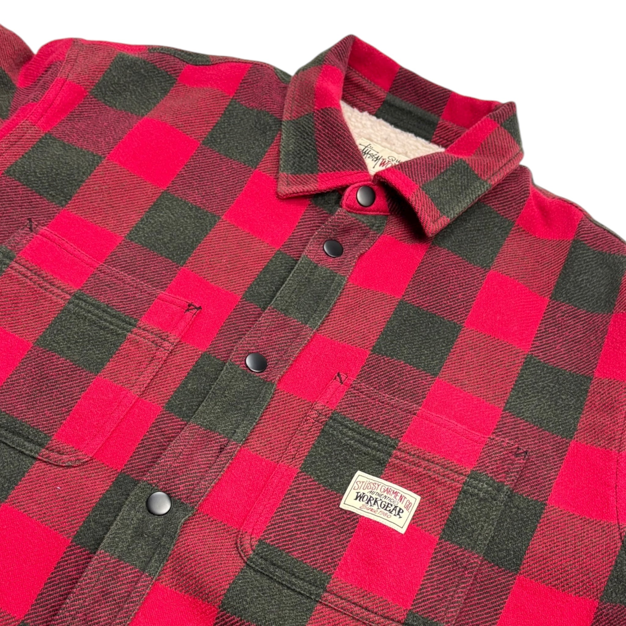 Stussy Sherpa Lined Buffalo Plaid Shirt Red