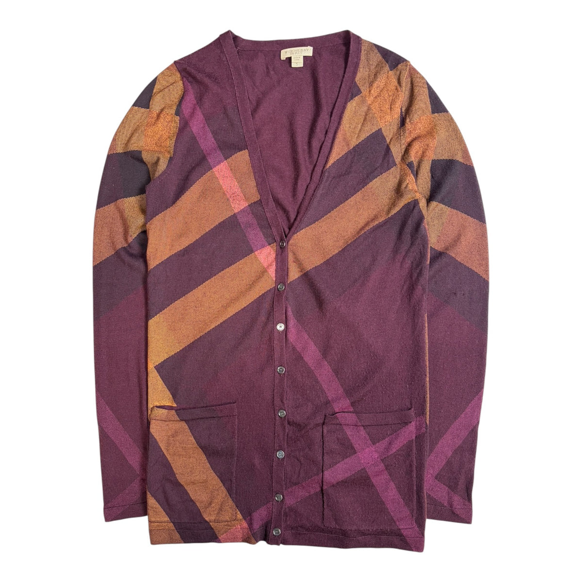 (W) Vintage Burberry Brit V-Neck Cardigan Plum