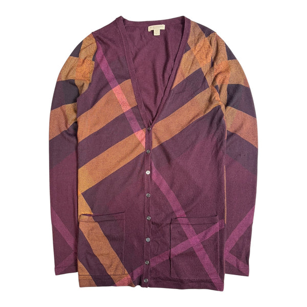 (W) Vintage Burberry Brit V-Neck Cardigan Plum