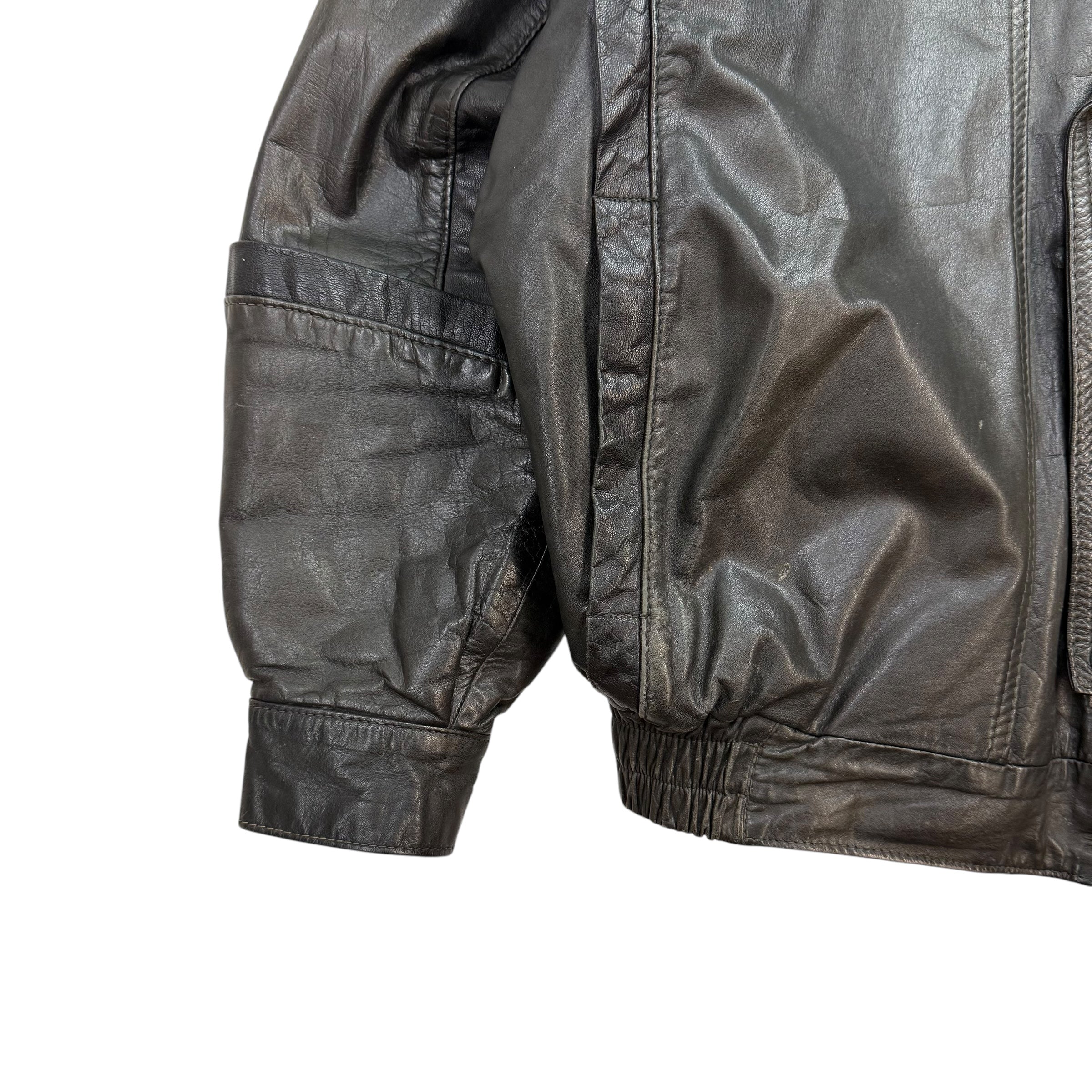 Vintage Leather Bomber Jacket Black