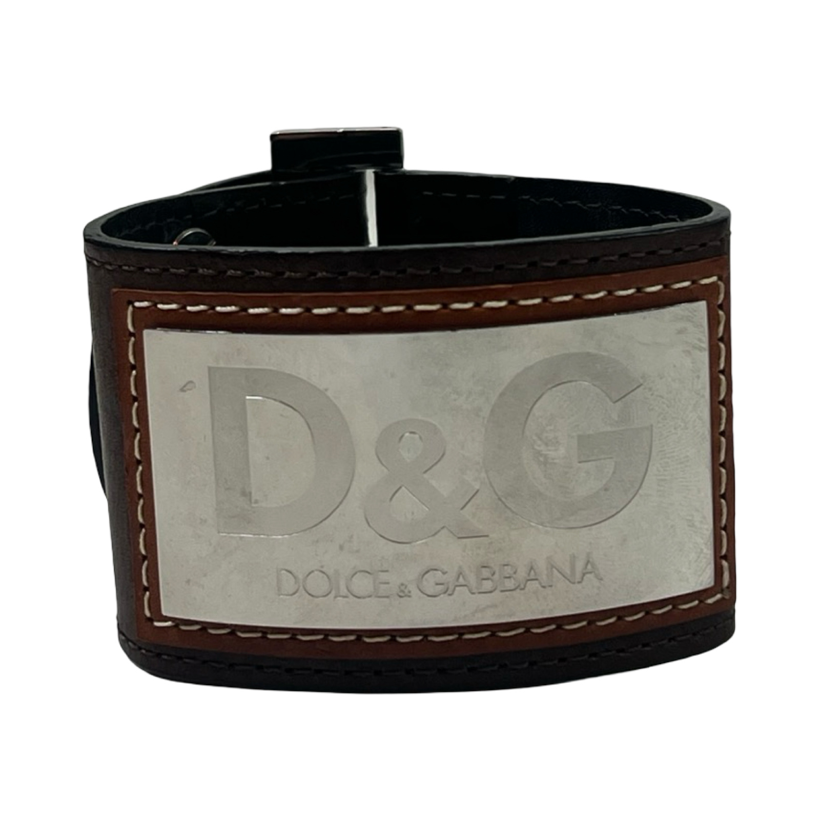Vintage Dolce & Gabbana Brown Leather Cuff Bracelet
