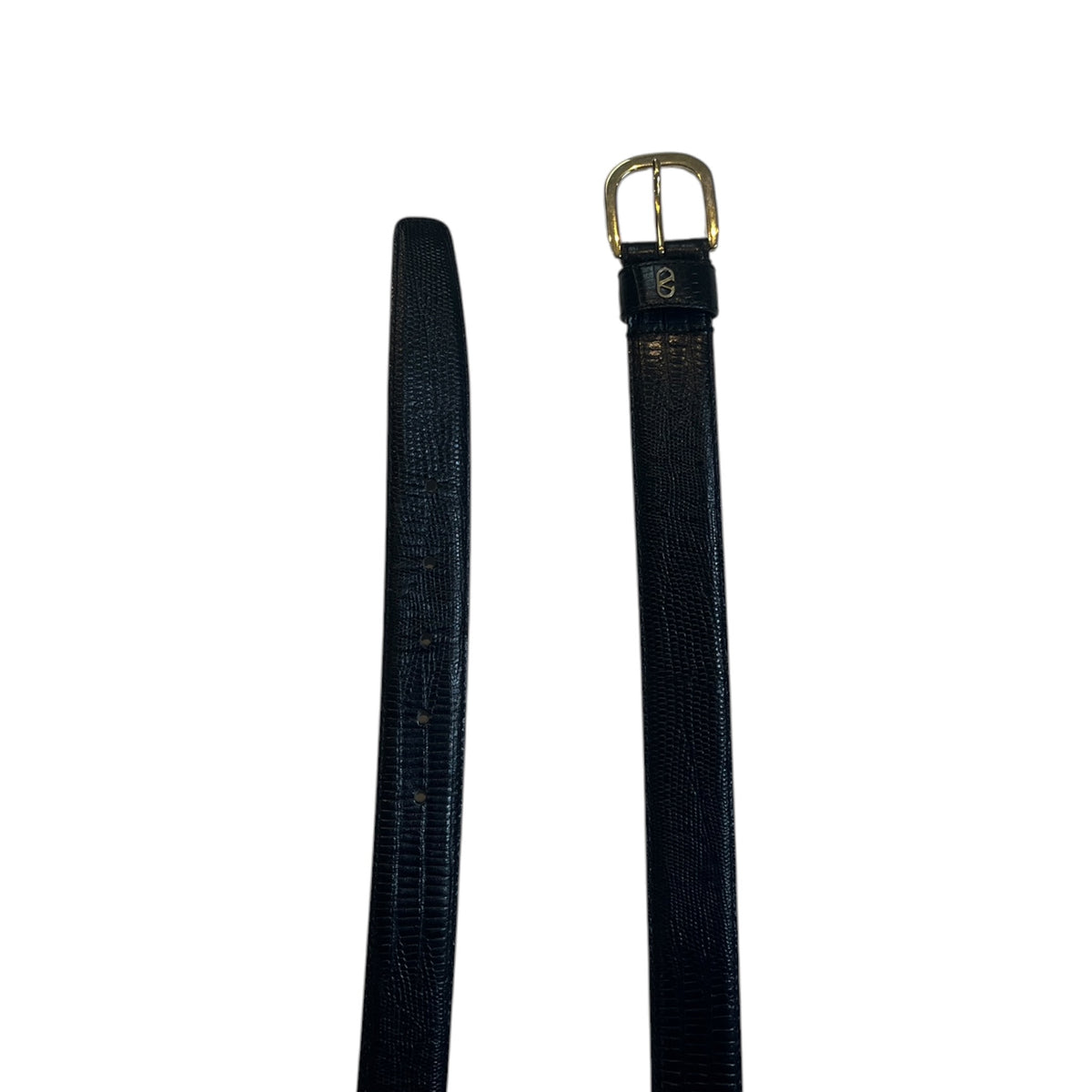 Valentino Garavani Black Lizard-Embossed Leather VLogo Accent Belt