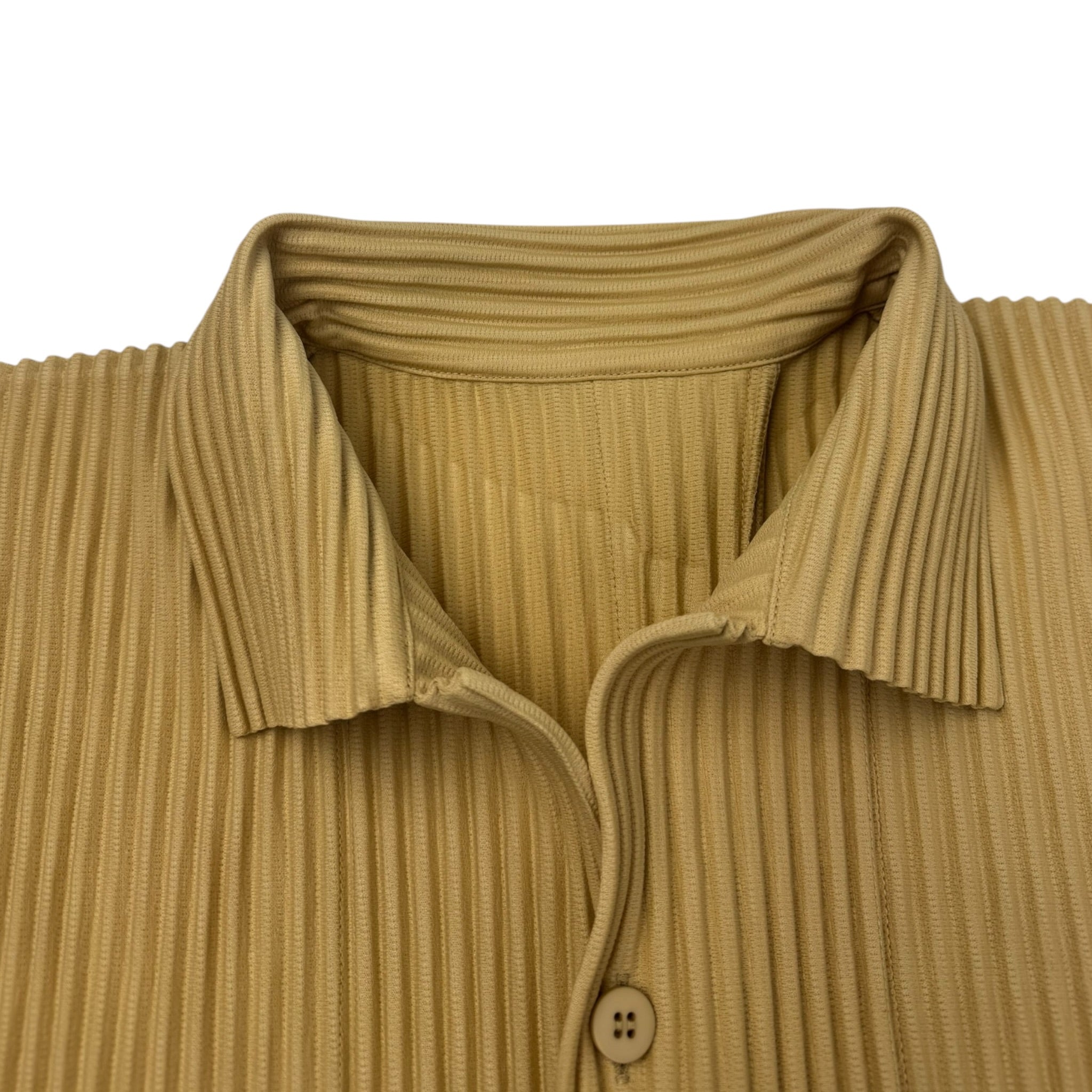 Issey Miyake Homme Plisse Pleats Please Short Sleeve Button Up Yellow