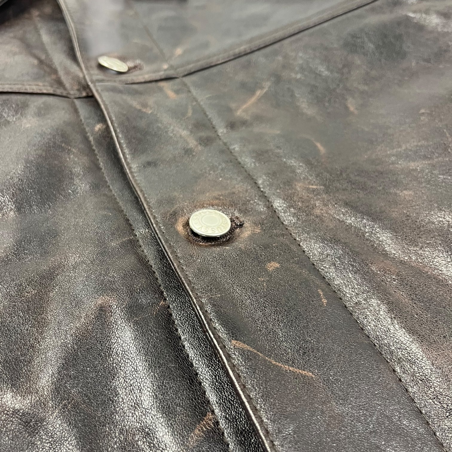 Stussy Leather Trucker Jacket Dark Brown