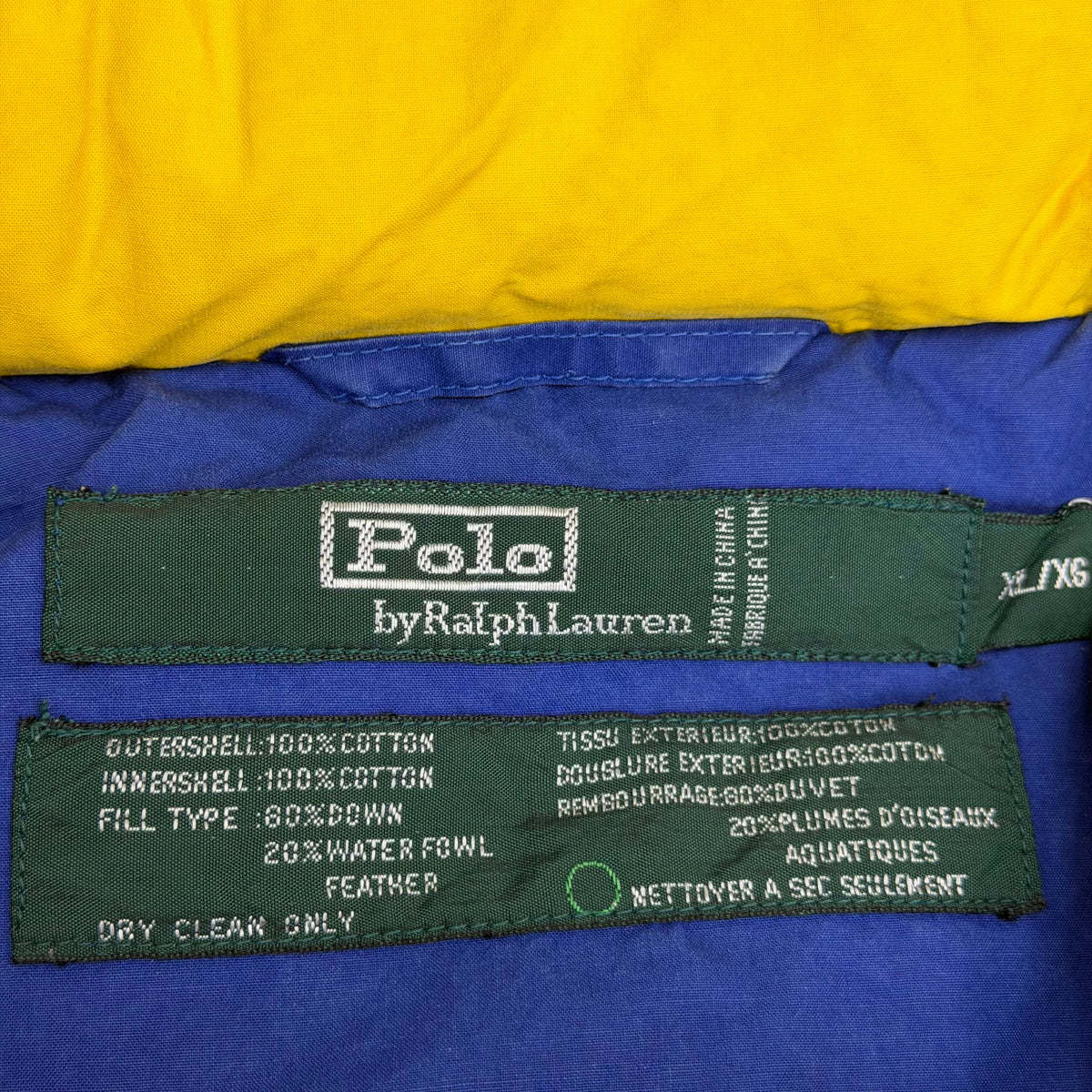 Vintage Polo Ralph Lauren Uni Crest Youth Colorblock Puffer Jacket Yellow