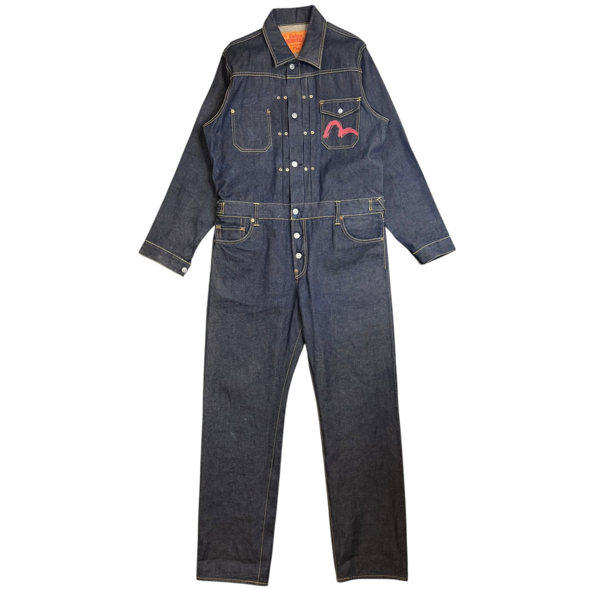 Evisu Heritage Handpainted Selvedge Raw Denim Jumpsuit Indigo/Red