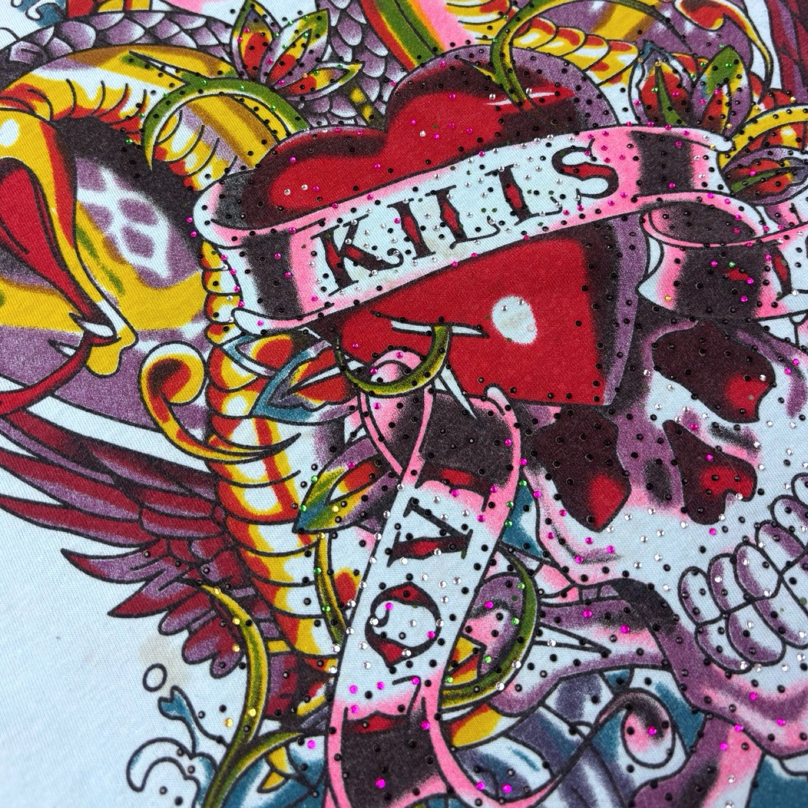 Y2K Ed Hardy Mermaid Rhinestone T-Shirt Blue Aqua