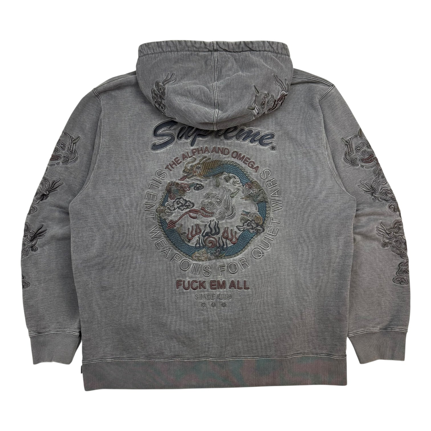 Supreme Dragon Overdyed Hoodie Grey