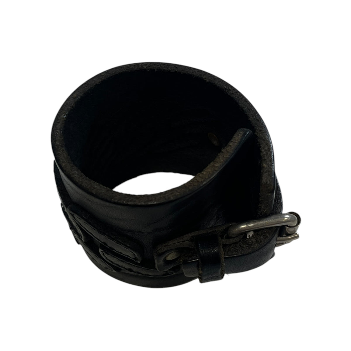 Interlocking Wide Leather Buckle Cuff Bracelet