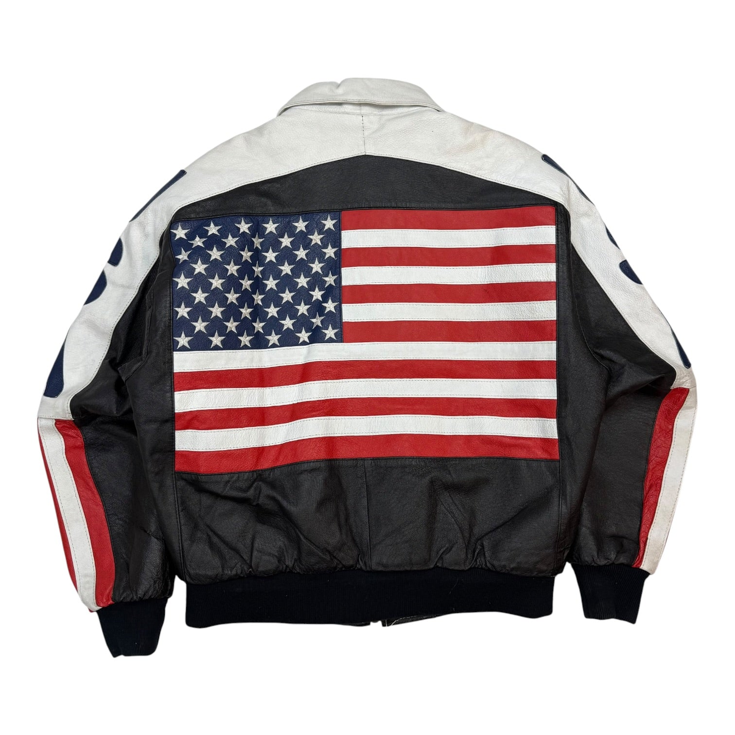 Vintage USA Flag Leather Jacket Black