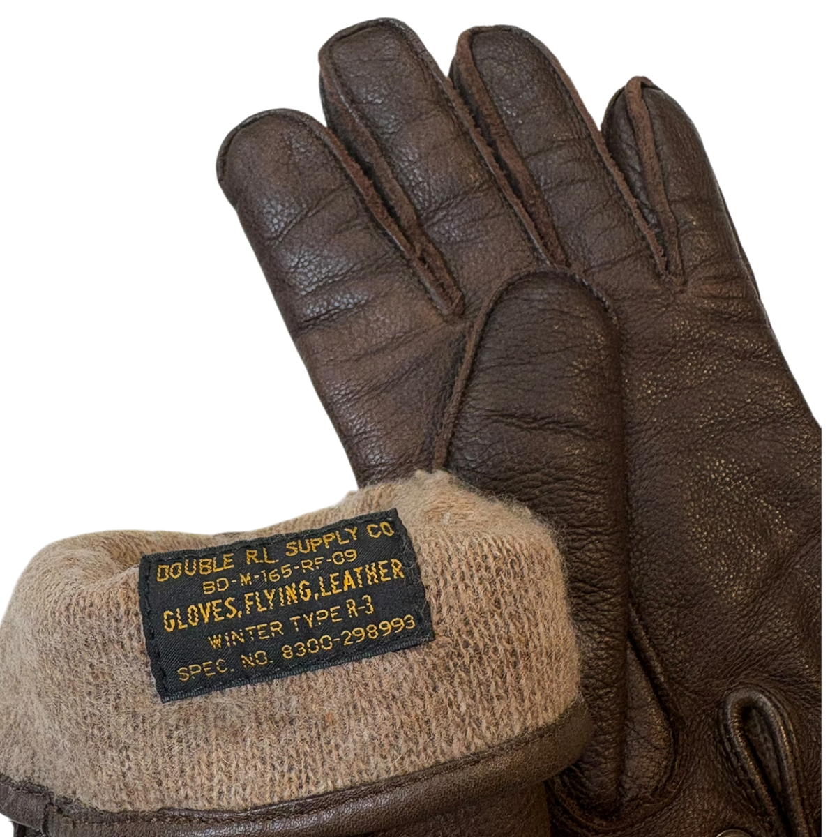Double RL Ralph Lauren Winter Type R-3 Leather & Wool Gloves Brown