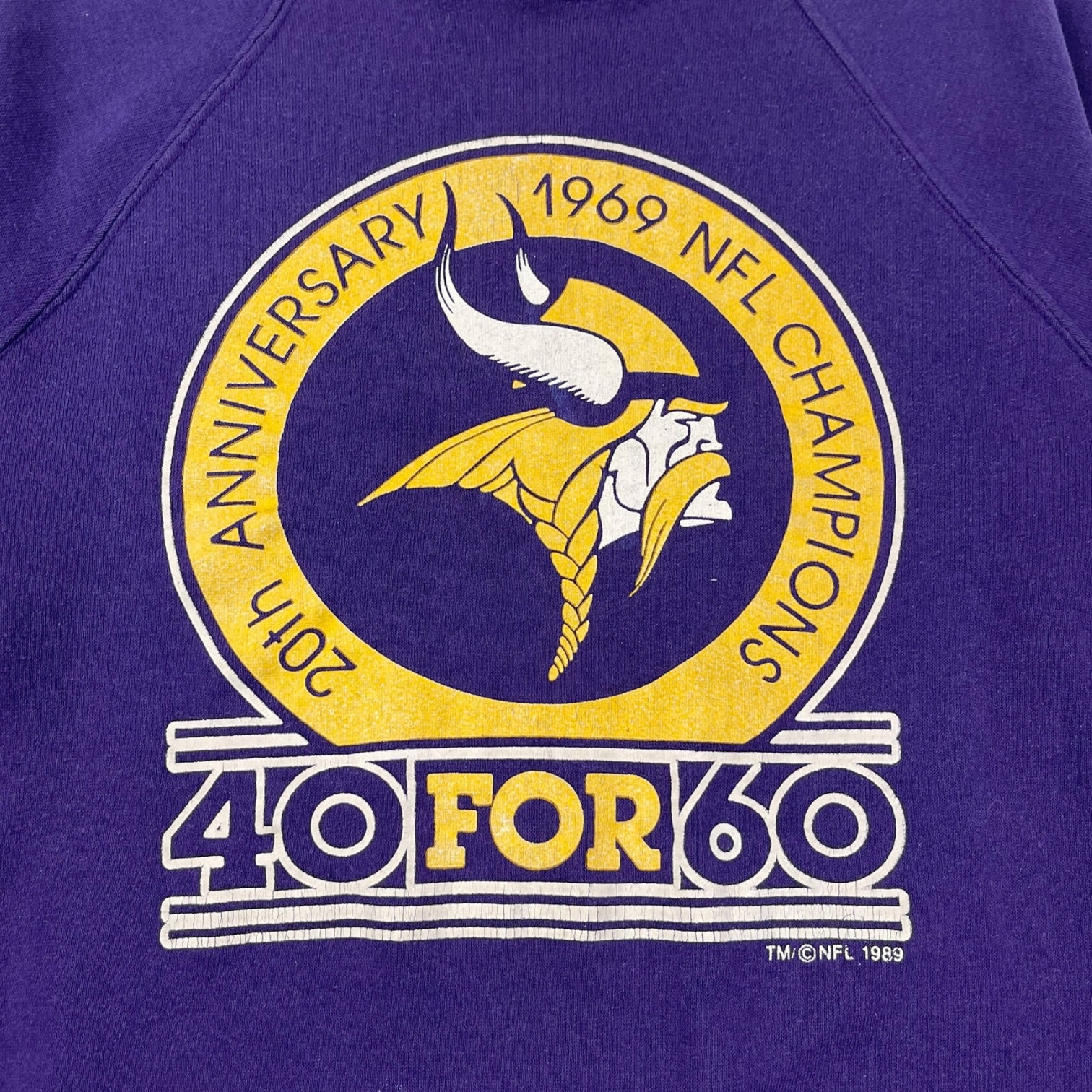 1989 Minnesota Vikings 20th Anniversary Crewneck Sweatshirt Purple