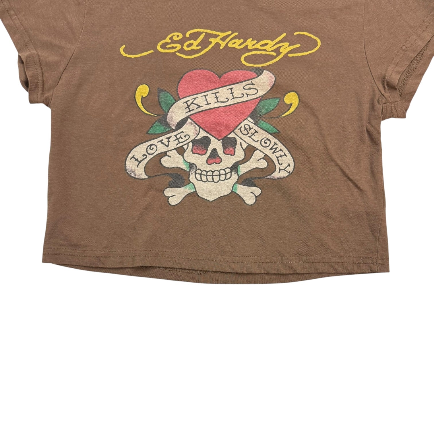 (W) Vintage Christian Audigier Ed Hardy Crop Top Brown