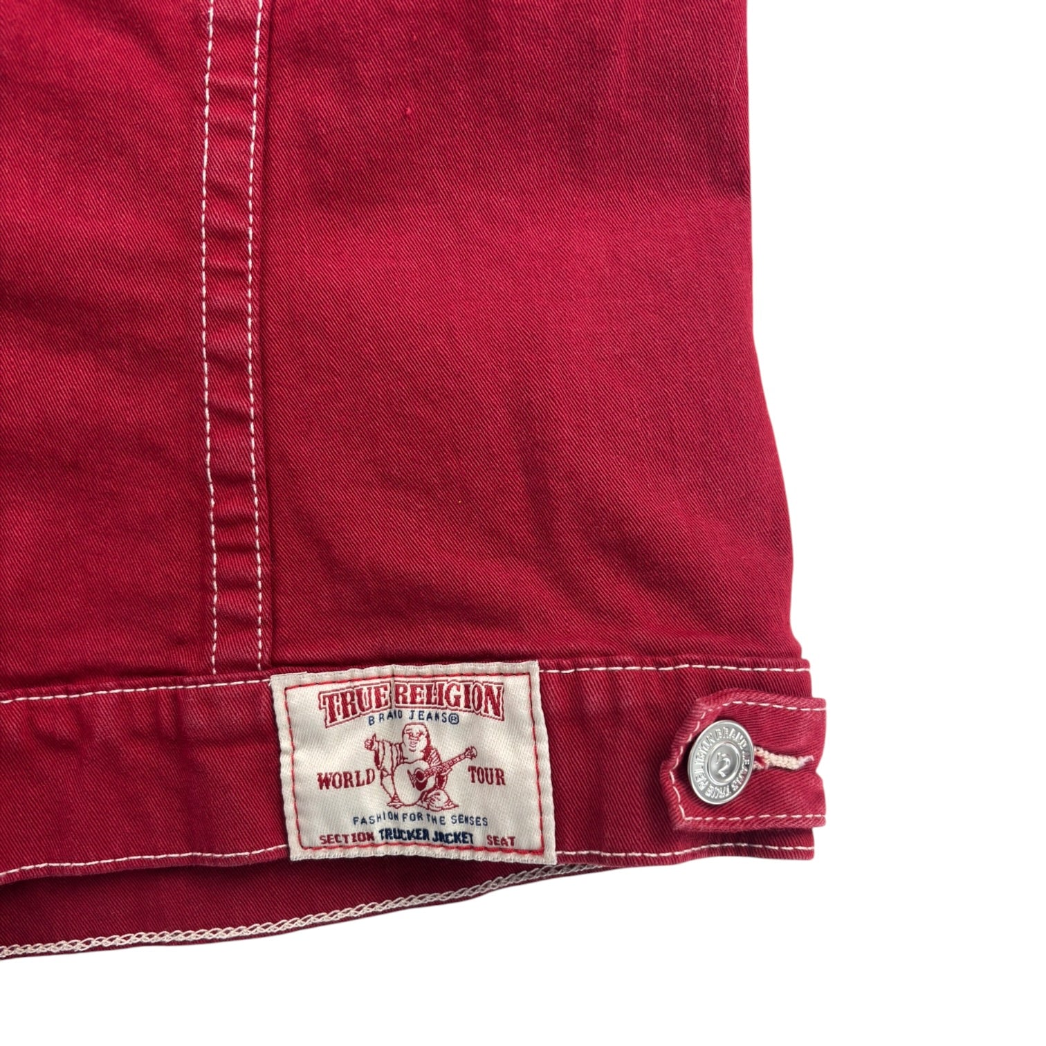 (W) True Religion Contrast Stitch Denim Jacket Red
