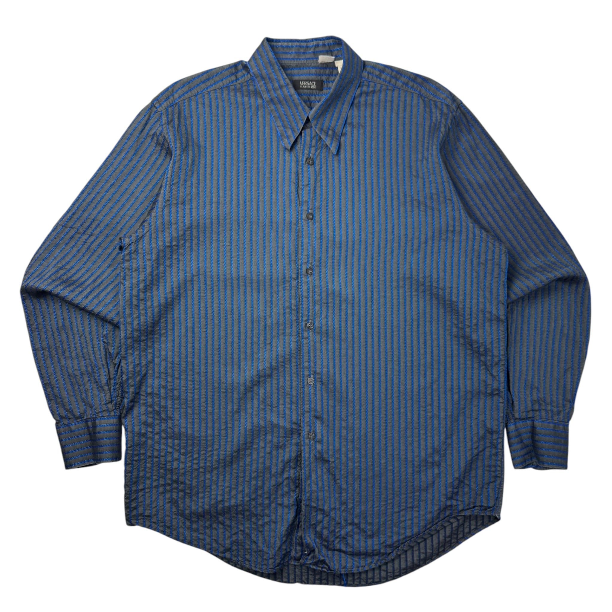 Vintage Versace Button Up Striped Blue/Grey