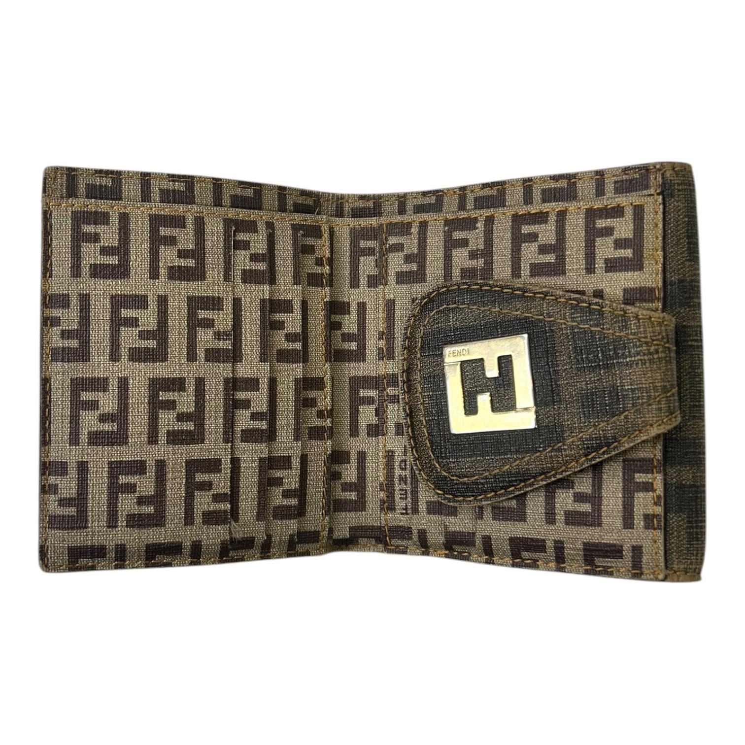 Fendi Zucca Compact Bi-Fold Wallet Beige