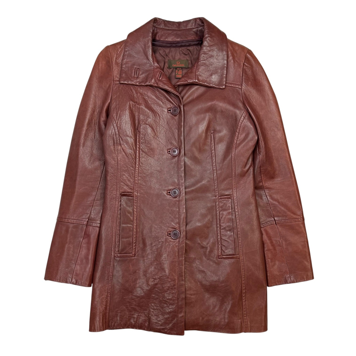 (W) Vintage Danier Leather Long Coat Dark Red