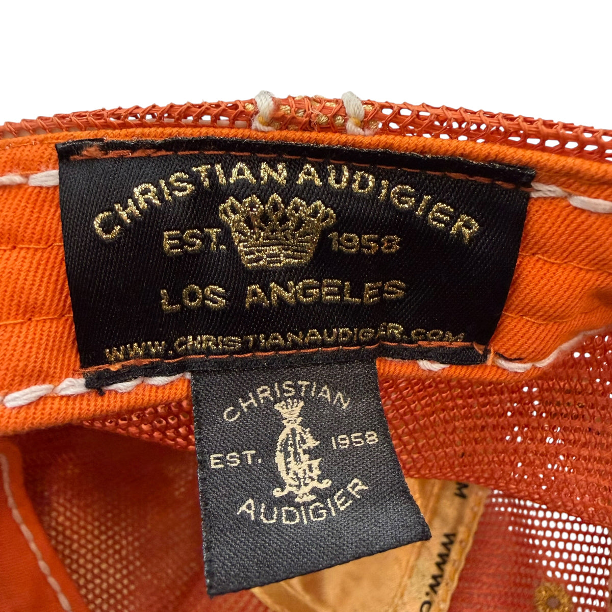 Vintage Christian Audigier Rhinestone Mesh Cap Orange