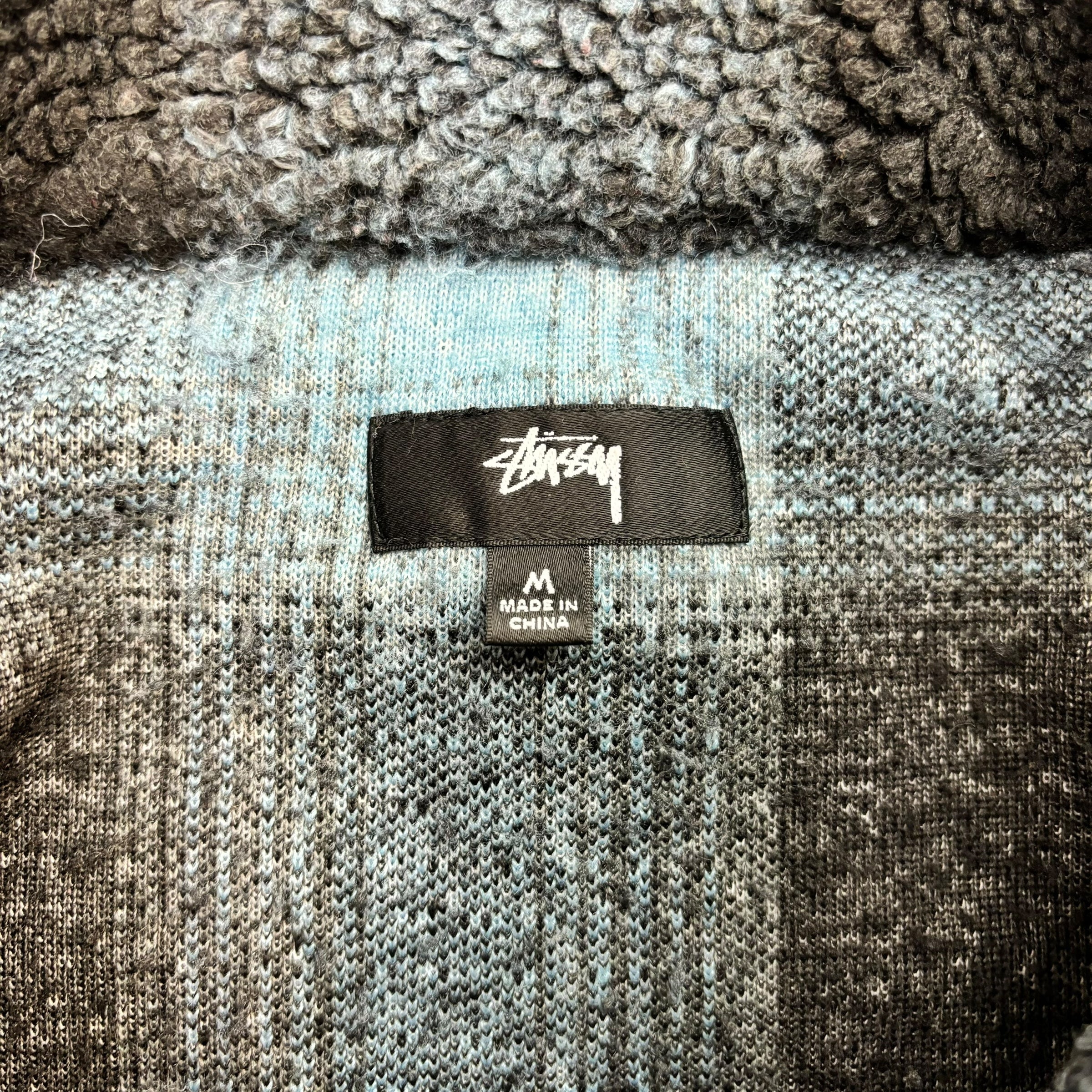 Stussy Shadow Plaid Sherpa Zip Shirt Blue