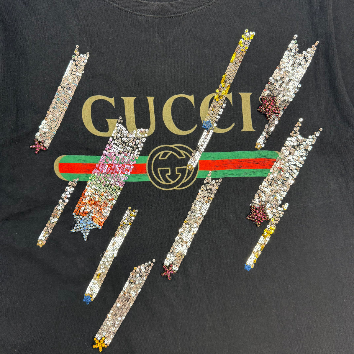 (W) Gucci Shooting Stars Sequin Embellished Tee Black