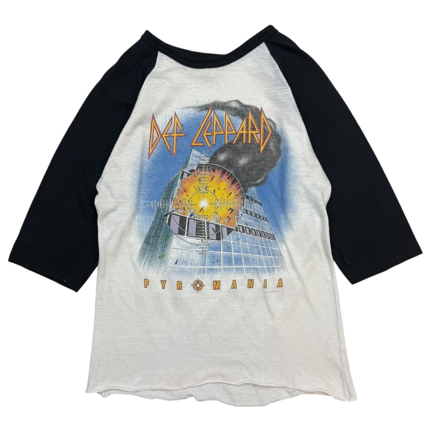 1983 Def Leppard Pyromania "Rock Til You Drop" Raglan Tee White/Black