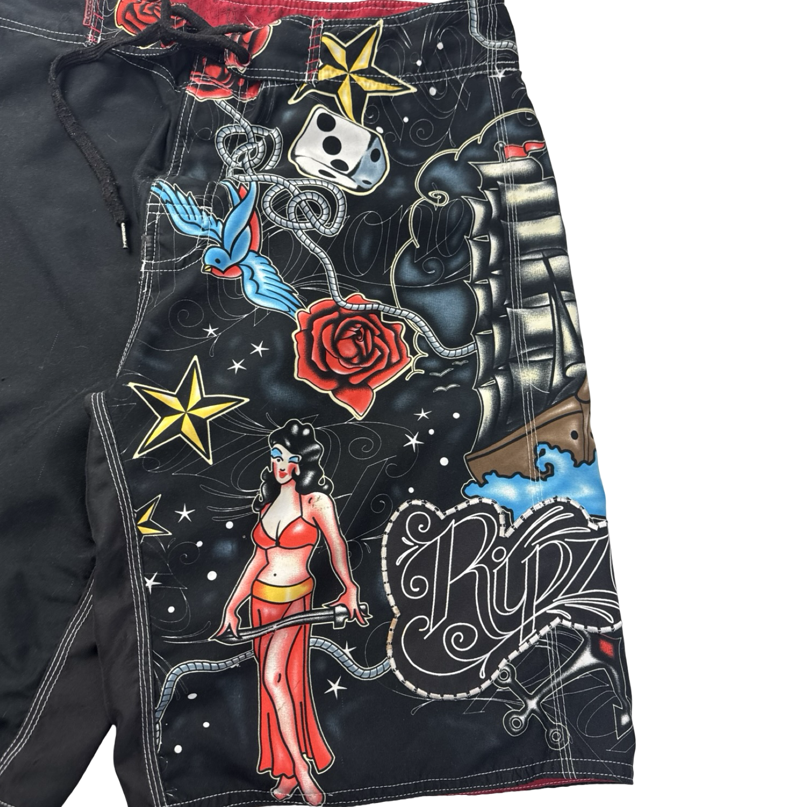 Vintage Y2K Ripzone Tattoo Board Shorts Black