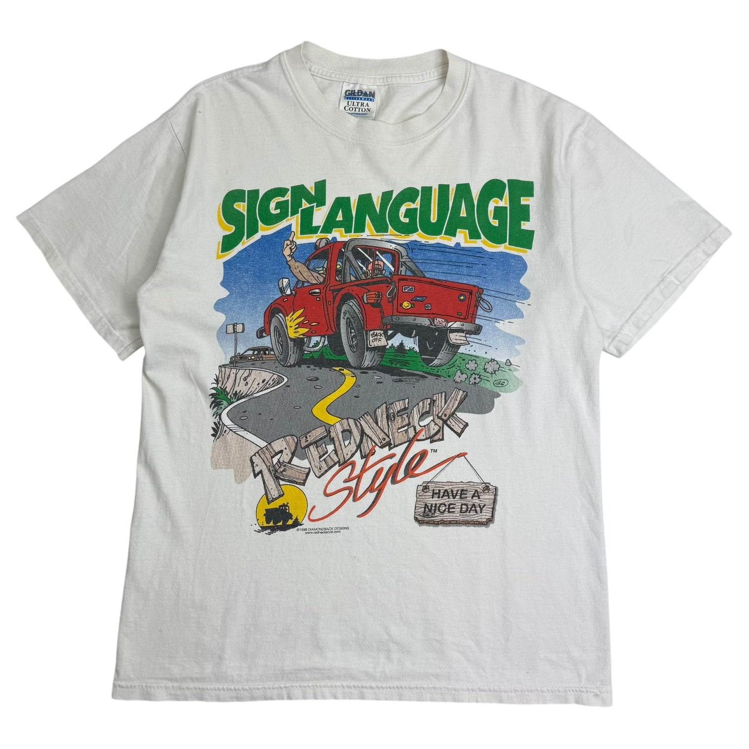 Vintage Sign Language Redneck Style Tee White