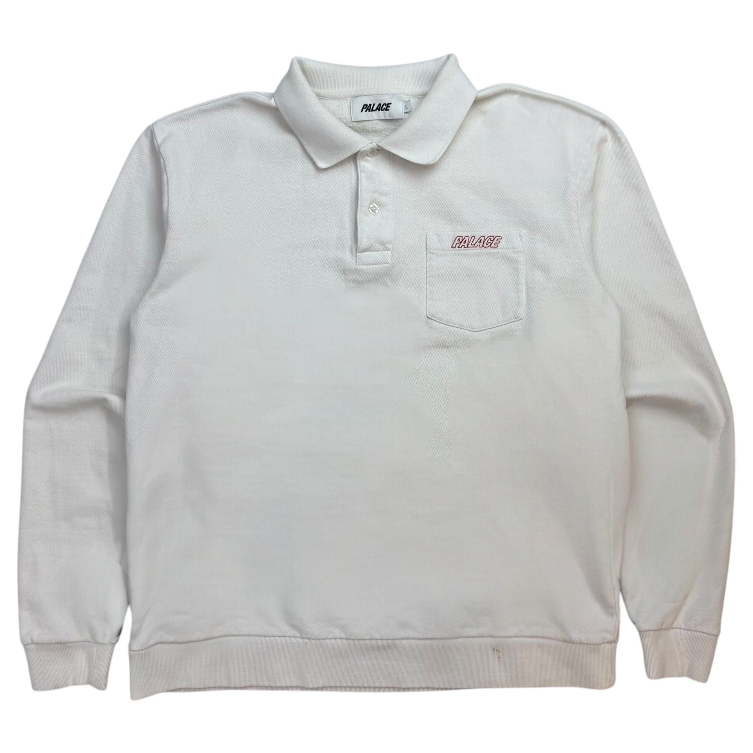 Palace 1/4 Button L/S Polo White