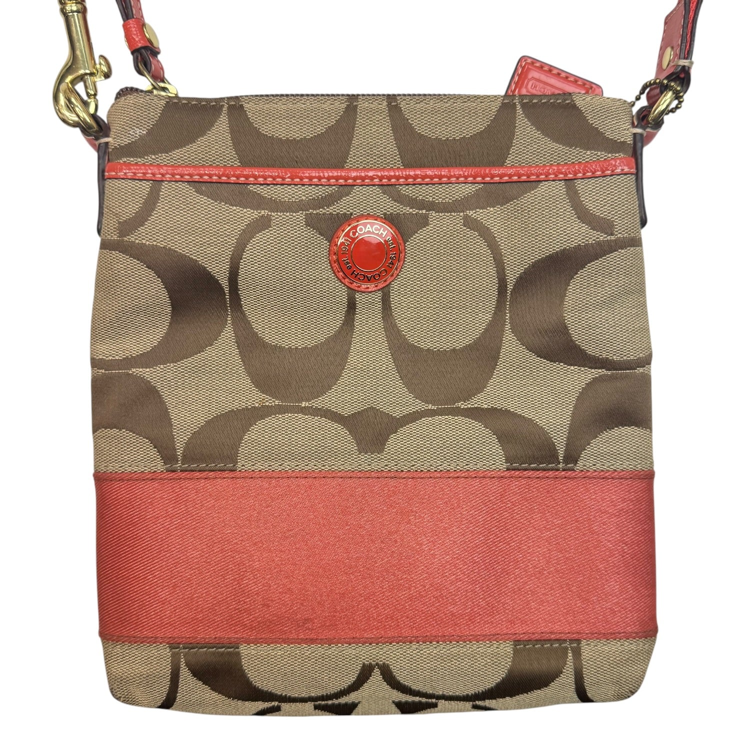 (W) Vintage Coach Signature Strip Swingpack Khaki