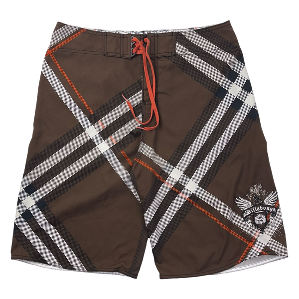 Vintage Y2K Billabong Plaid Board Shorts Brown
