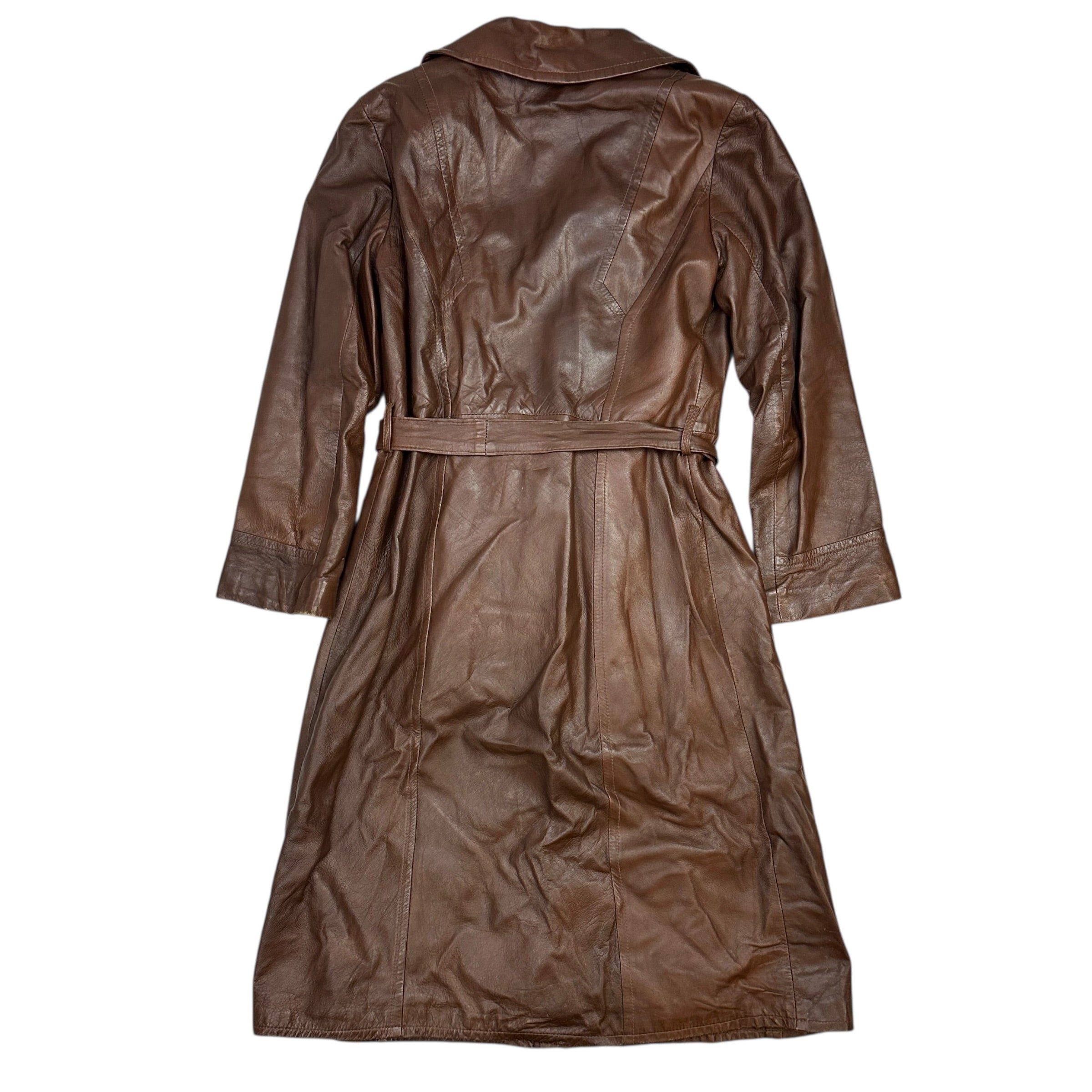 (W) Irving Posluns Leather Trench Coat Chocolate Brown