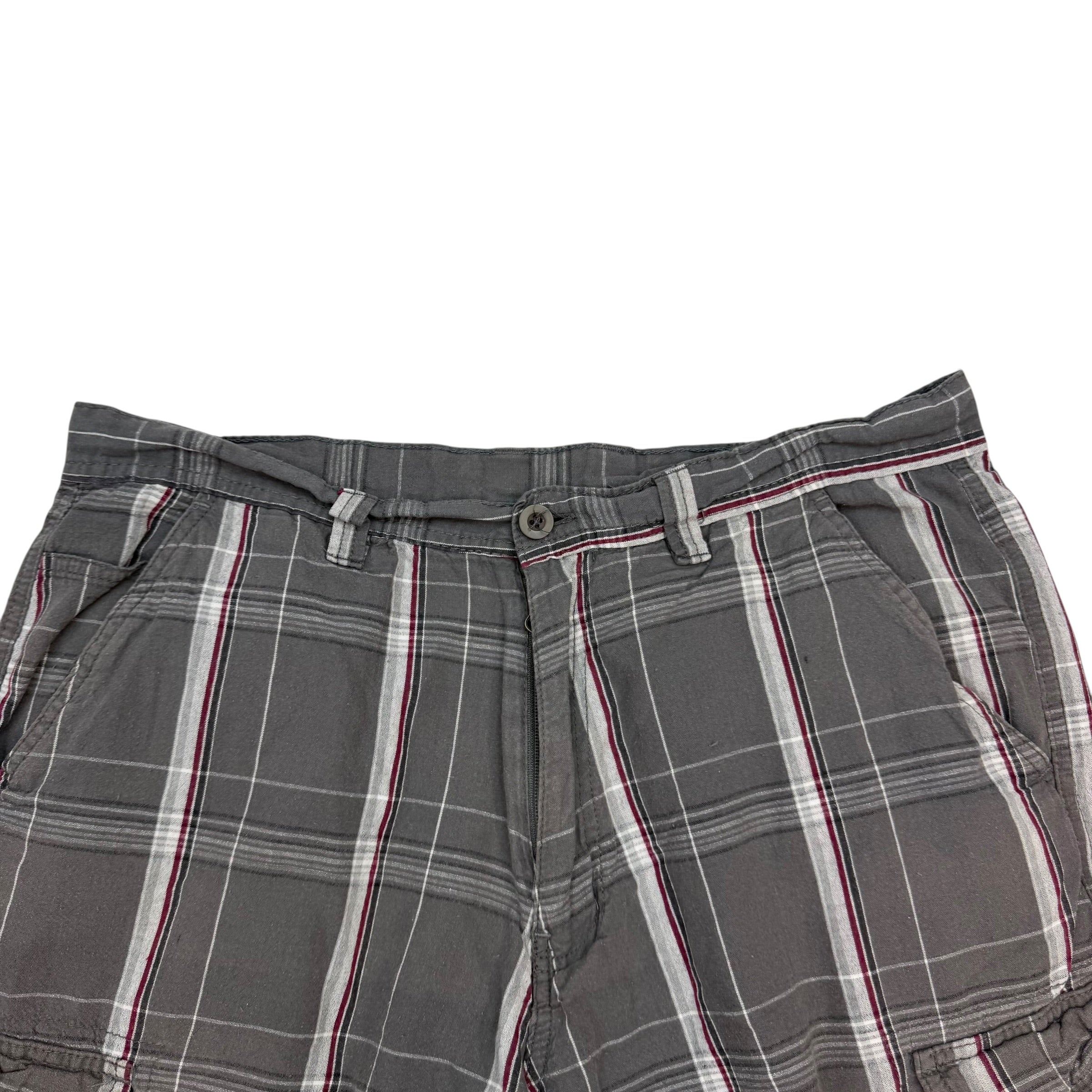 Vintage Burnside Plaid Cargo Shorts Grey