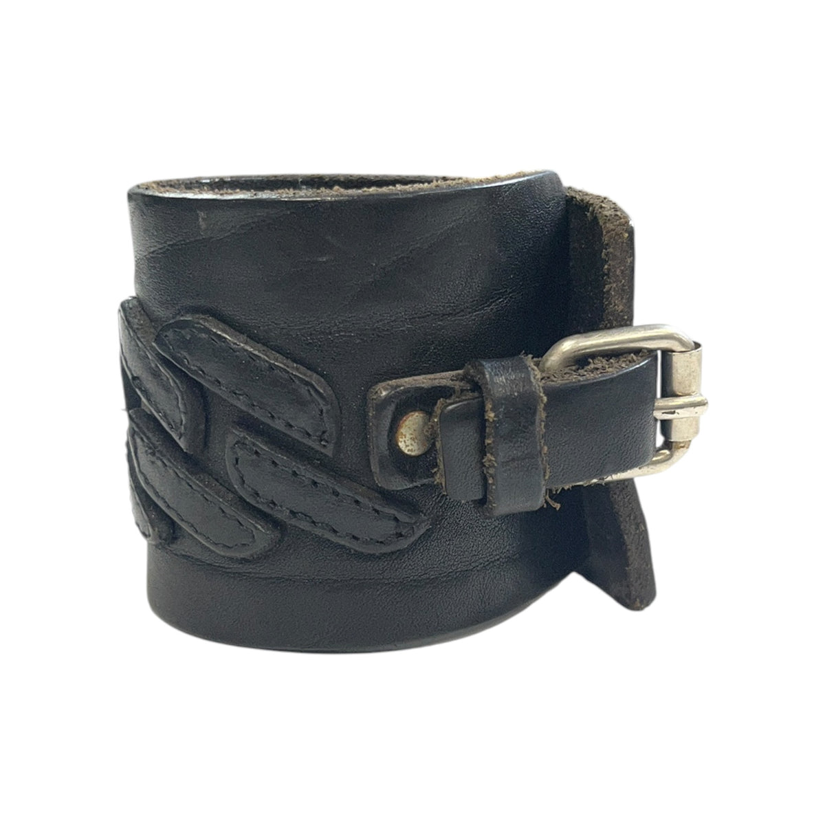 Interlocking Wide Leather Buckle Cuff Bracelet