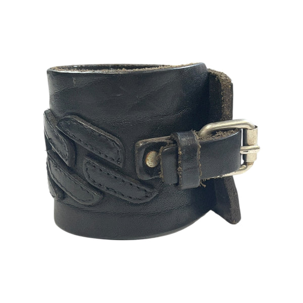 Interlocking Wide Leather Buckle Cuff Bracelet
