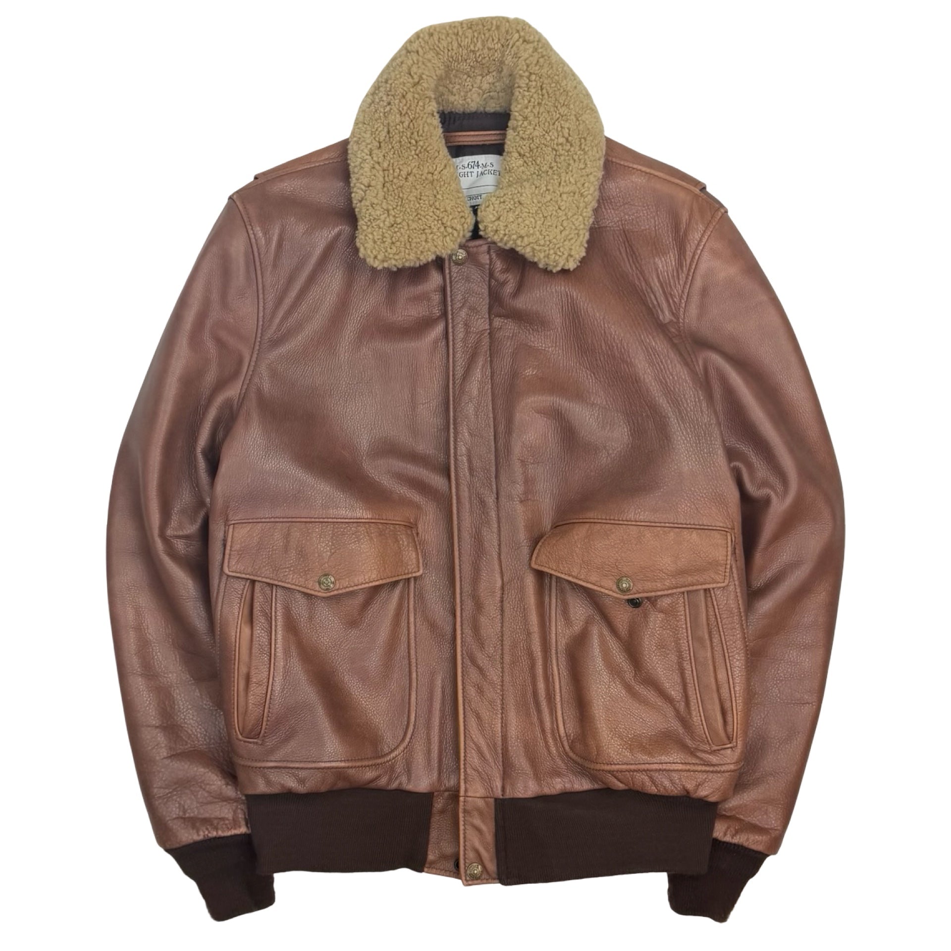 Schott Naked Buffalo Leather Flight Bomber Jacket Brown