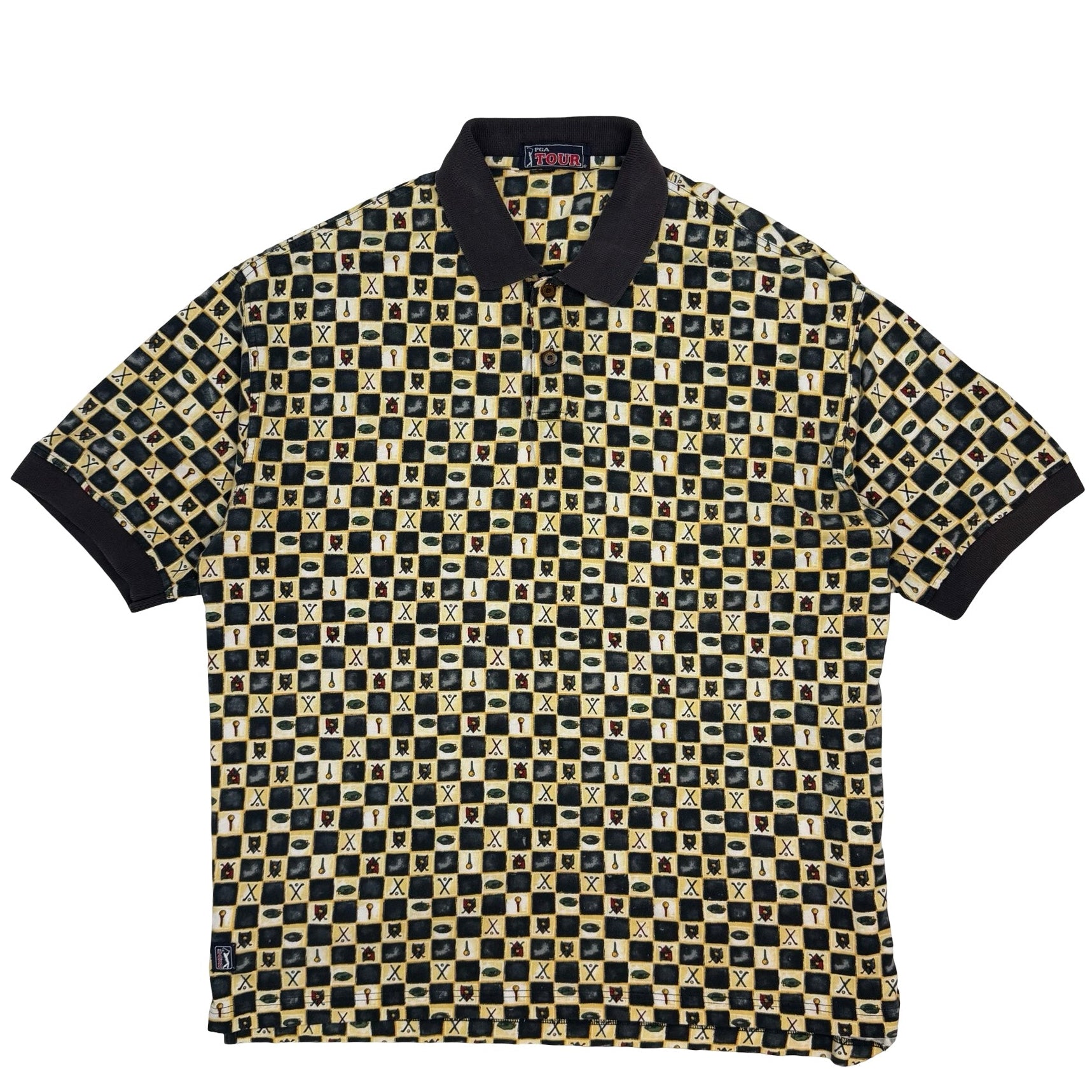 Vintage PGA Tour Patterned Polo Shirt Yellow