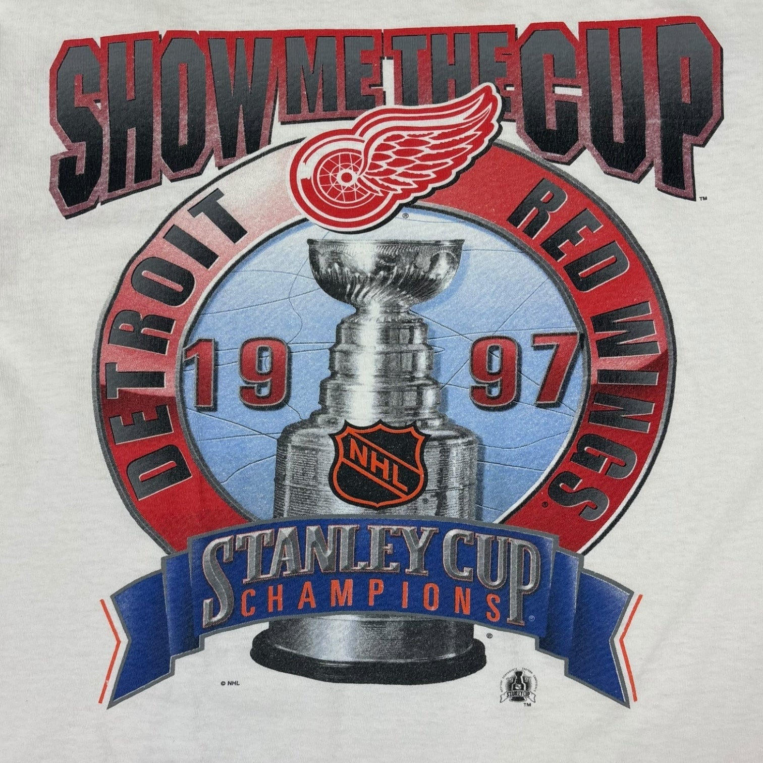 Vintage 1997 Stanley Cup Champions Detroit Red Wings T-Shirt White